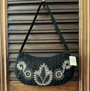 Coldwater Creek Hobo Bag Handtasche. Schwarze Tasche mit Perlen Neu mit Etikett - Bild 1 von 5