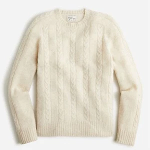 NWT J Crew 100% Wool Brushed Cable Knit Crewneck Sweater in Beige Cream - Picture 1 of 2
