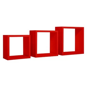 SET 3 CUBI MENSOLE PARETE ROSSO SCAFFALE SALOTTO SOGGIORNO CAMERA INCUBO - Foto 1 di 4