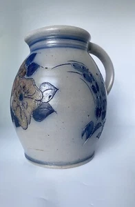 Vtg Large Salt Glazed Pottery Pitcher German France Incised Floral Wheat Unmarkd - Picture 1 of 21