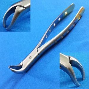 GOLD HANDLE AUTOCLAVABLE COW HORN LOWER MOLAR DENTAL EXTRACTING FORCEPS #23 - Picture 1 of 10