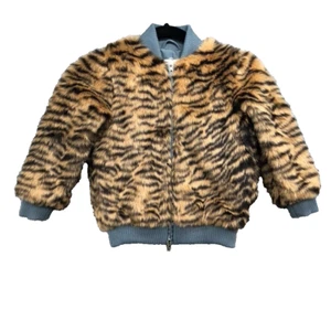 Stella McCartney Kids Faux Fur Bomber Jacket Coat Girls 6 Tiger Print Gorpcore - Picture 1 of 13