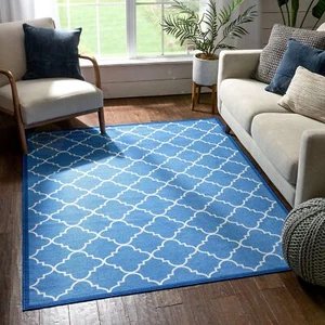 Well Woven Non-Slip Rubber Back (5' x 7') Area Rug Dallas Moroccan Trellis Bl... - Picture 1 of 8