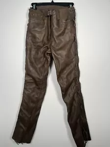 Leather Trousers Side Laced Women’s UK 8 30” Waist Brown Cowhide Bikers Paradise - Picture 1 of 16