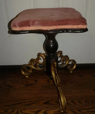 ANTIQUE VICTORIAN? CAST IRON WOODEN ADJUSTABLE PIANO STOOL CHAIR Cover