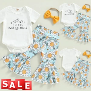 Recién Nacido Bebé Niña Trajes Mameluco Mono Campana Parte Inferior Pantalones Diadema Conjunto de Ropa - Imagen 1 de 9