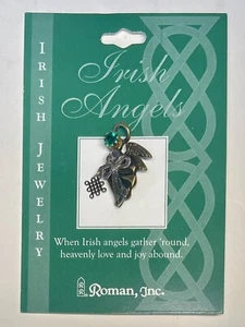 2002 Roman Inc. IRISH ANGEL Jewelry Pin Broche Green Emerald Love & Joy New  - Picture 1 of 2