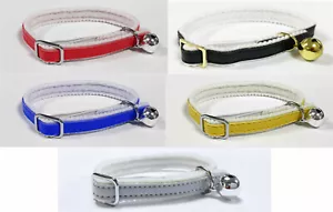 Cat / Kitten Leather Pet Collar with Safety Elastic & Bell - Multiple Colours - Picture 1 of 12
