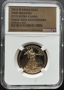 2016 W $25 Proof American Gold Eagle NGC PF 70 Ultra Cameo 30th Anniversary - Picture 1 of 2