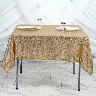Gold SEQUIN 60x60" TABLE OVERLAY Sparkly Wedding Party Catering Event Linens - Image 1 of 4