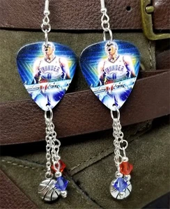 OKC Thunder Russell Westbrook Guitar Pick Earrings with Dangles - Picture 1 of 5
