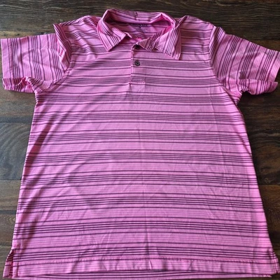 Camisa polo de golf Tehama para hombre rosa a rayas manga corta mediana Foto 1 de 4