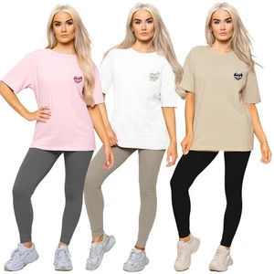 Womens Outfit Set Enzo Crew Neck Logo T-Shirt ElasticatedStretch Leggings Suit - Picture 1 of 19