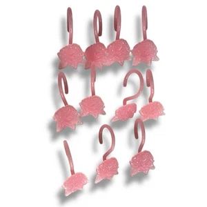 Vtg 80s 90s acrylic Pink Rose Shower Curtain Hooks bathroom bath flower pretty  - Picture 1 of 2