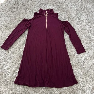 MSK Vestido Cambio Talla MEDIANO Simulado Cuello Hombro Frío Manga 3/4 Vino Cremallera Vestido - Imagen 1 de 8