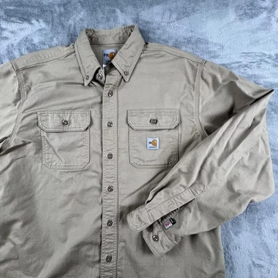 Carhartt FR Shirt Mens Large Khaki FRS160 Flame Resistant Work Button Down - Image 1 of 4