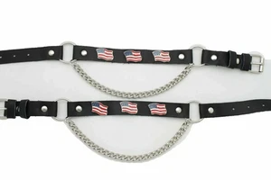 Herren Kampfstiefel Kette Silber Schwarz Kunstleder 2 Riemen Schuh Armband USA Flagge - Bild 1 von 14