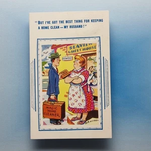 Comic Postcard Door Salesman Bossy Wife Glasses Bob Wilkin C1950 H.B. Ltd - Picture 1 of 2