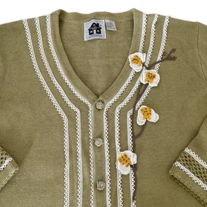 Vintage Storybook Strick ORCHIDEE SHOW Strickjacke Größe 3X Perlen Häkelspitze - Bild 1 von 9