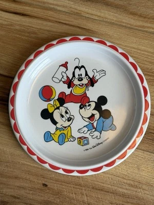 Plato de plástico vintage Disney Babies Kid | Mickey & Minnie Mouse & Goofy años 80 Foto 1 de 4