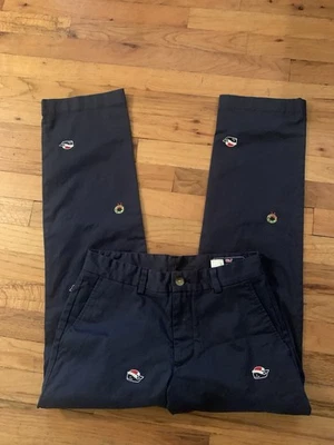 Vineyard Vines Boys Youth Navy Blue Embroidered Santa Whale Christmas Pants 28W - Image 1 of 4