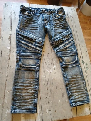 Pantalones de mezclilla para hombre Smoke Rise 42x32 azul lavado con ácido. Foto 1 de 4