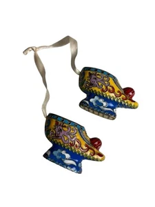 Cloisonne chinesischer Lotus Bindung gelber Himmel Ozean Schuh Paar Ornamente - Bild 1 von 5