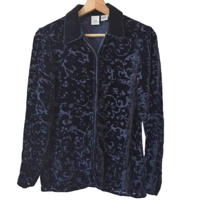 Top donna A/X Armani Exchange S burnout velluto blusa con bottoni rayon seta blu - Foto 1 di 8