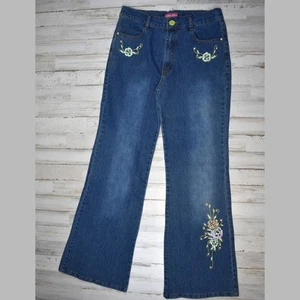 Gigi floral embroidered blue denim stretch jeans girls size 16 adjustable waist - Picture 1 of 10
