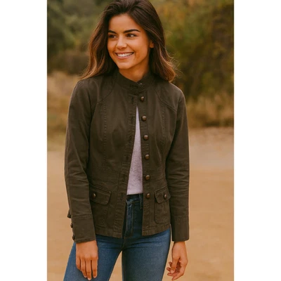 New York Company Gray Military Jacket Womens Sz 6 Y2K Utility Cotton Blazer FLAW - Image 1 of 4