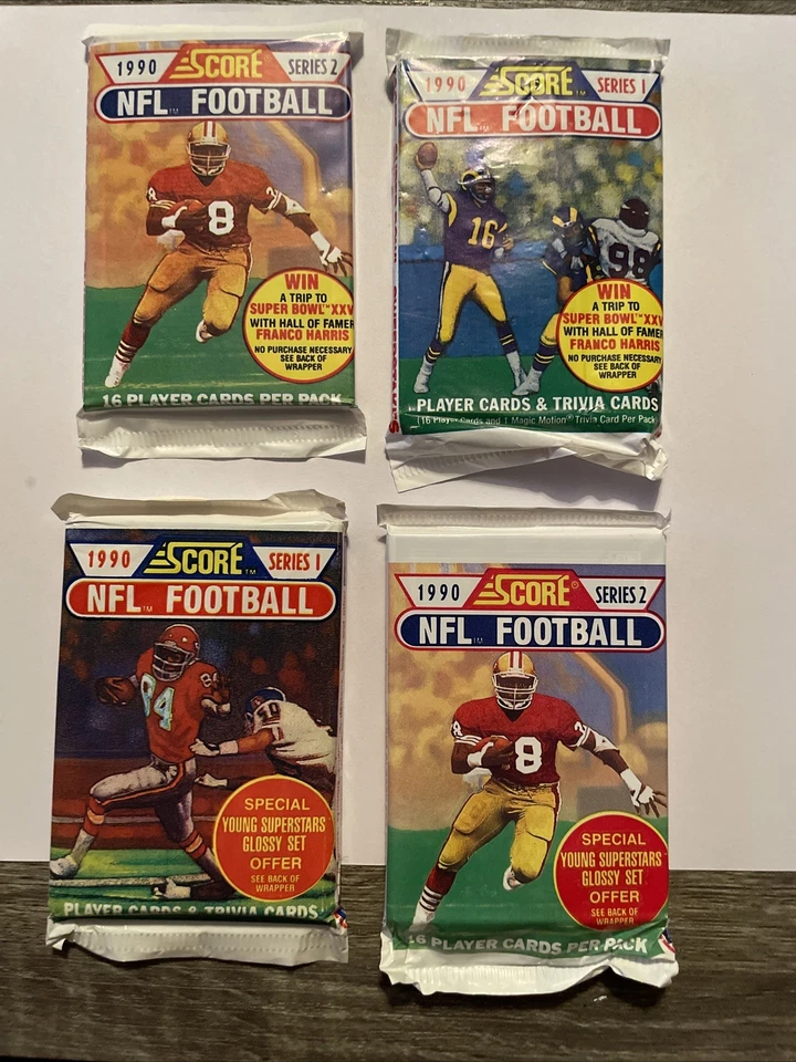 1990 Score NFL Football Sealed 4 Packs, 64 Cards Total. New Mint - Image 1 of 1