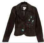 Live A Little Vintage braune Wildleder-Blazer-Jacke mit Perlenverzierung