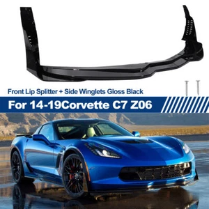 Front Lip Splitter+Side Winglets Gloss Black For 2014-19 Corvette C7 Z06 Stage 5 - Picture 1 of 15