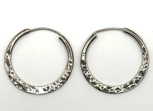 Boucles d'oreilles vintage en argent sterling 925 fait main 1,5", cerceaux plats martelés - Photo 1 sur 6
