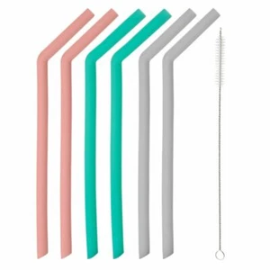 Juego de 6 pajitas dobladas de silicona plegables Typhoon con cepillo de limpieza - Imagen 1 de 1