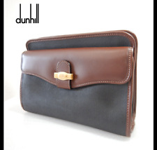 Dunhill Clutch Business Bag PVC Leather Dark gray Brown Gold Italy Authentic 701