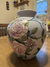 vintage chinese rose floral hand painted ginger jar 9”