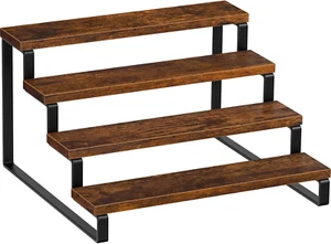 Estante de especias de madera de 4 niveles para encimera, soporte para cupcakes, almacenamiento, marrón rústico - Imagen 1 de 12