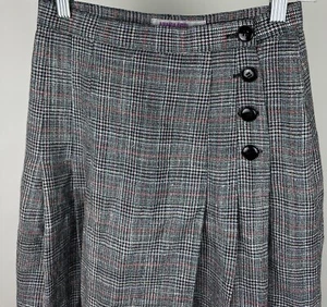 Vintage Houndstooth Midi Skirt XS 80s 90s Box Pleat Secretary Silk Blend Preppy - Picture 1 of 11