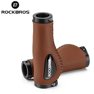 ROCKBROS Bike Handlebar Grips Double Lock Handmade Leather Comfort Grips 2.22cm - Picture 1 of 10