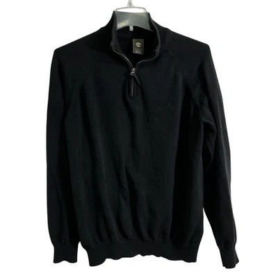 Suéter masculino Timberland grande preto quarto de zíper algodão logotipo pulôver malha - Imagem 1 de 4
