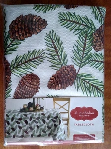 St Nicholas Square Pine Cone Tablecloth 60x84 Oblong Christmas Lodge Fabric NIP - Picture 1 of 3