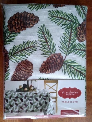 St Nicholas Square Pine Cone Tablecloth 60x84 Oblong Christmas Lodge Fabric NIP - Image 1 of 3