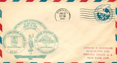 1931 FIRST PACIFIC COAST EXPERIMENTAL FLIGHT SHORE-TO SHIP HONOLULU-LA-NEW YORK - Image 1 of 2