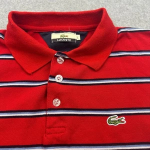 Lacoste Striped Polo Shirt Short Sleeve Casual Boys Red Size Youth L - Picture 1 of 5