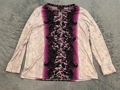 Blusa Dana Buchman Mujer XL Botón Frontal Púrpura Cachemira Ligera Informal Foto 1 de 4