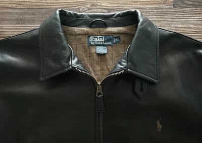 MINT Mens $895 POLO RALPH LAUREN Black Leather Windbreaker Jacket Coat Blazer XL - Image 1 of 4