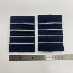 4 Grey & Navy Stripe Shoulder Epaulette On Navy - Made In USA - 2-7/8” x 2-1/8” - Picture 1 of 2