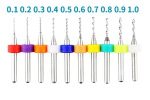 PCB Tungsten Carbide Micro Drill Bits Set 10pcs 0.1mm-1.0mm CNC Engraving - Picture 1 of 7
