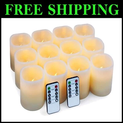Elegant 12-Piece Ivory Battery Operated Candle Set with Remote & Timer Features - Image 1 of 4